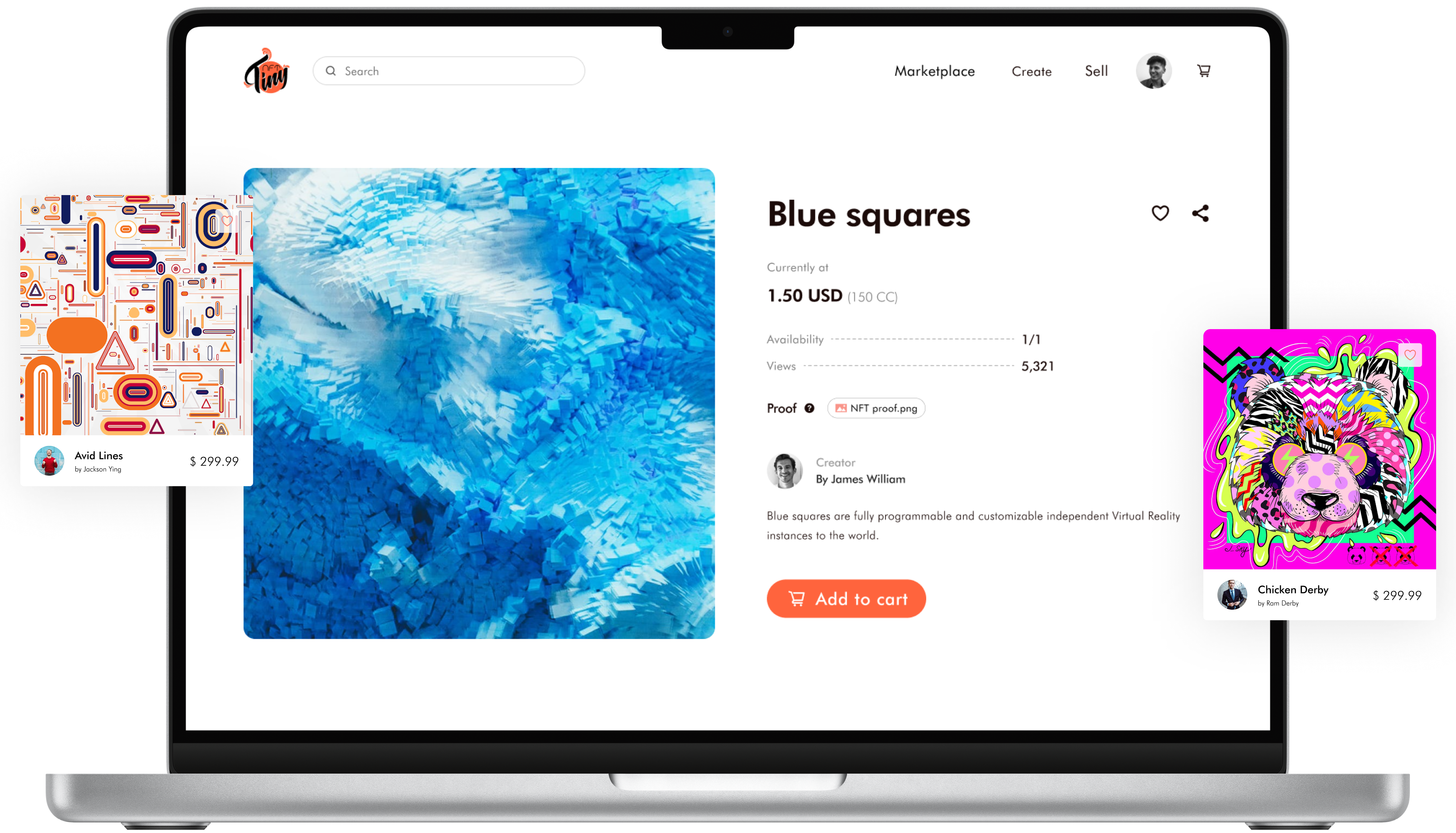 TinyNFT marketplace interface on desktop